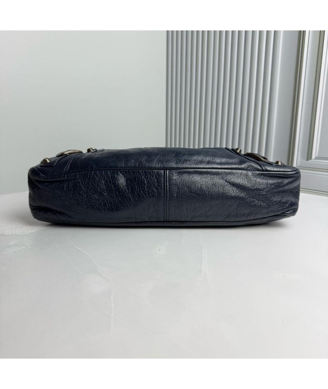 BALENCIAGA Темно-синяя кожаная сумка с короткими ручками, фото 4