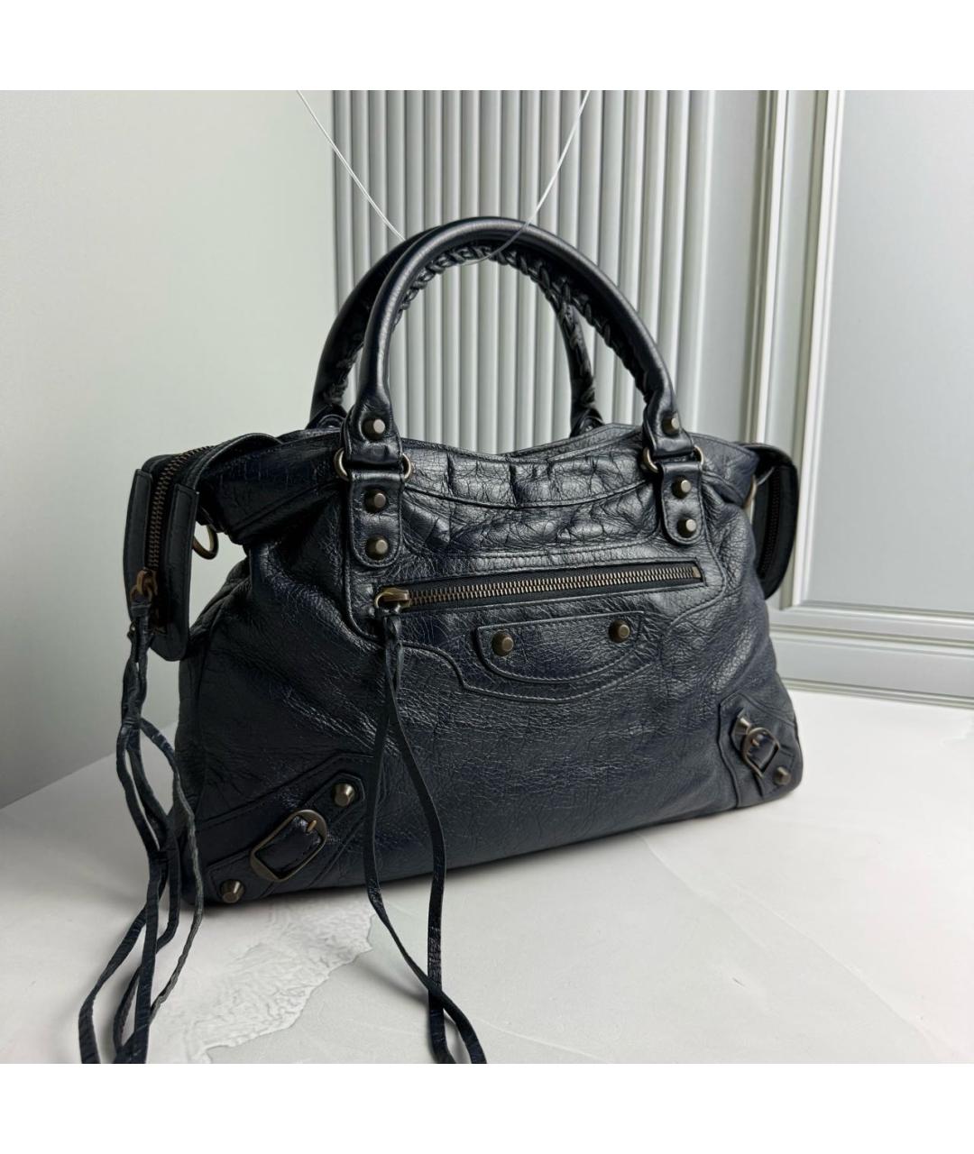 BALENCIAGA Темно-синяя кожаная сумка с короткими ручками, фото 2