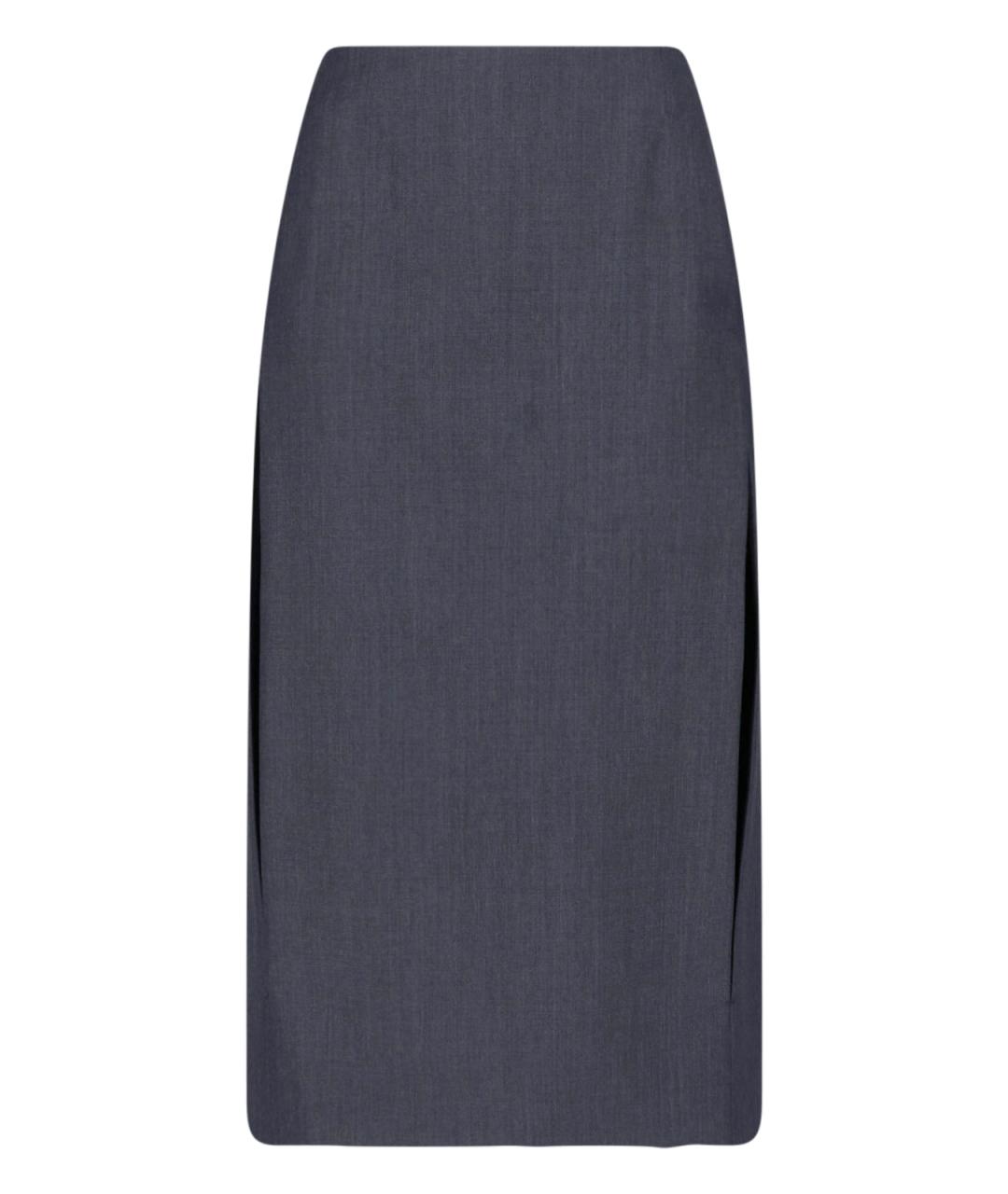 JIL SANDER Серая шерстяная юбка миди, фото 1