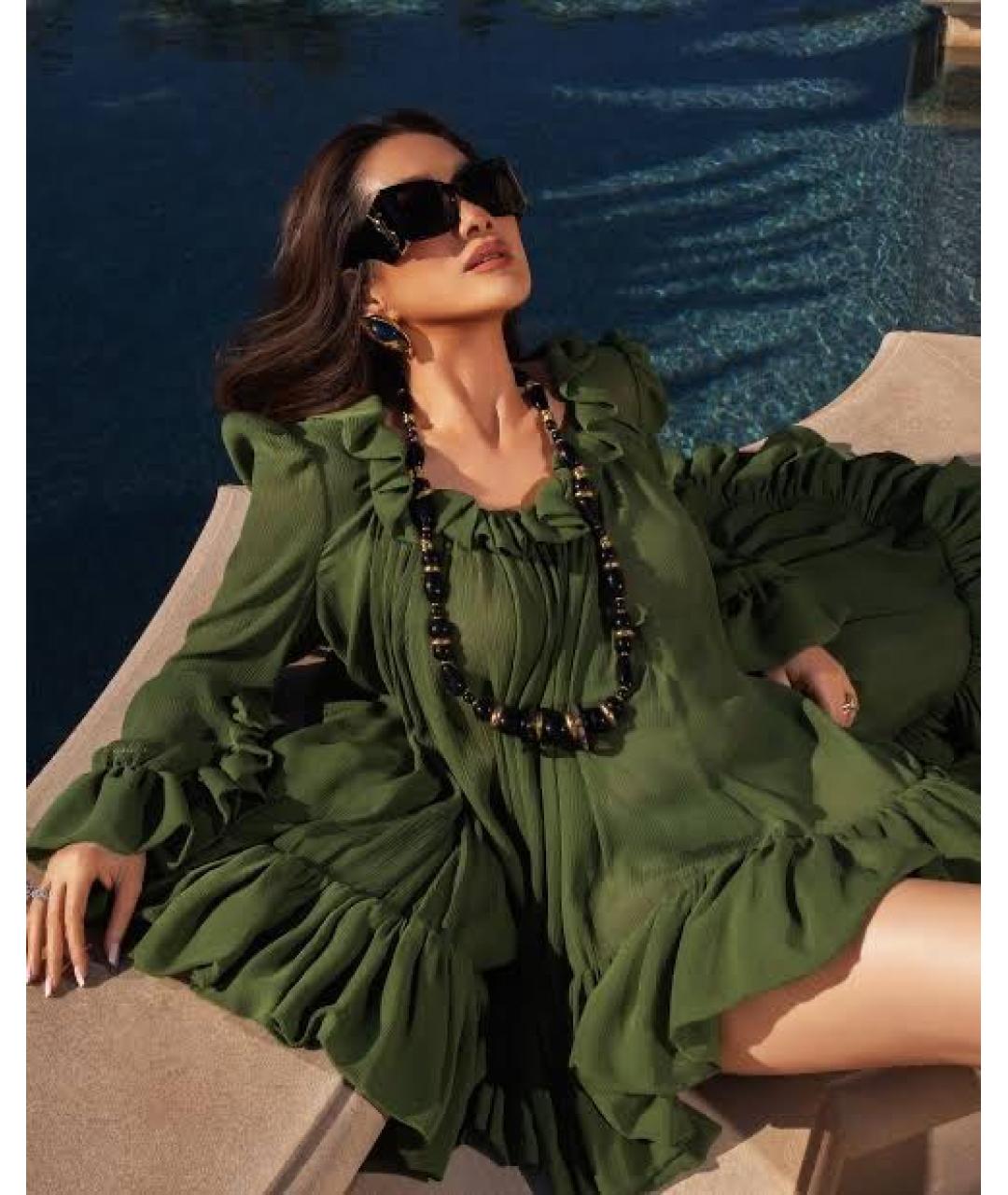 SAINT LAURENT Зеленое шелковое коктейльное платье, фото 2