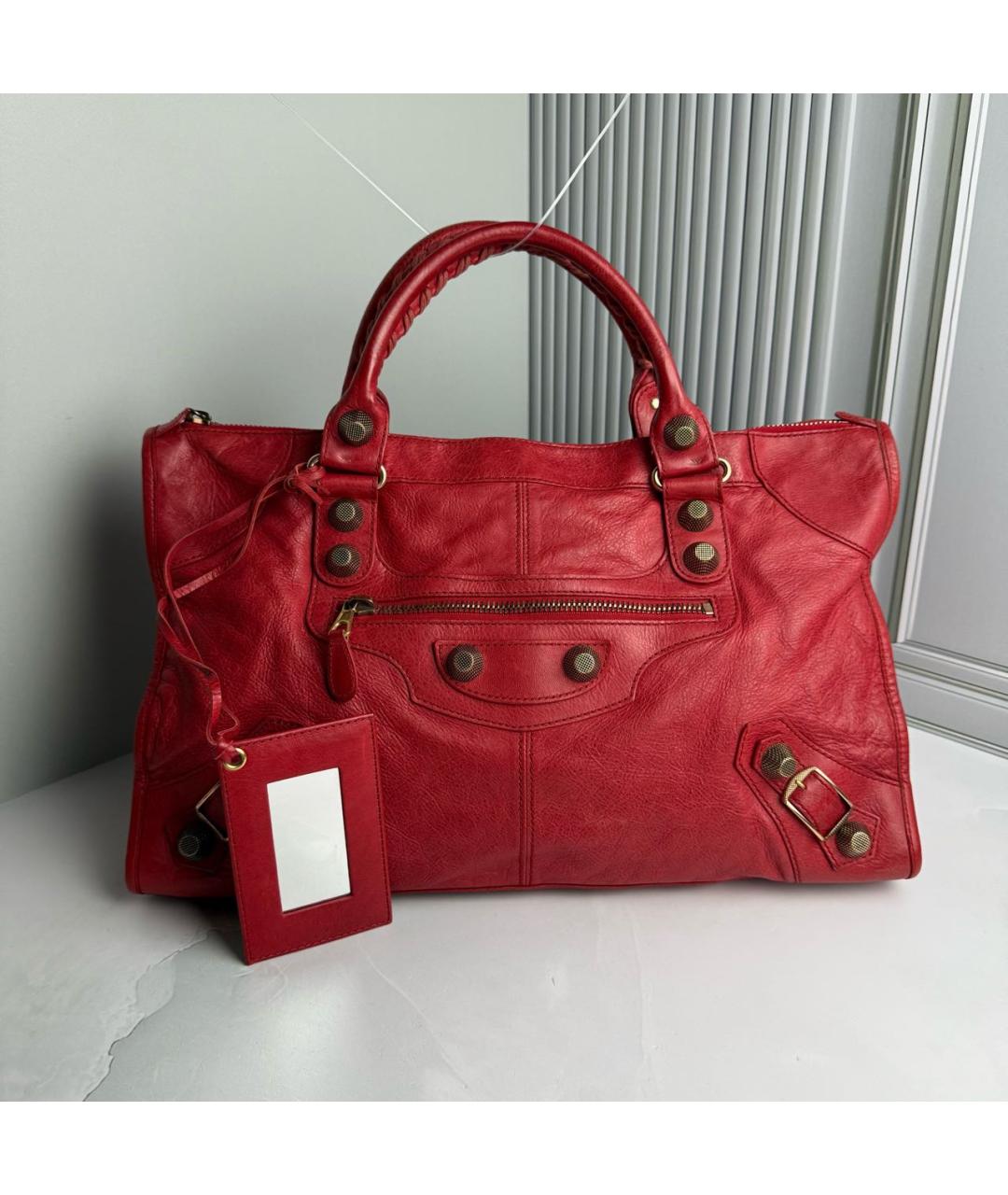 BALENCIAGA Красная кожаная сумка с короткими ручками, фото 9