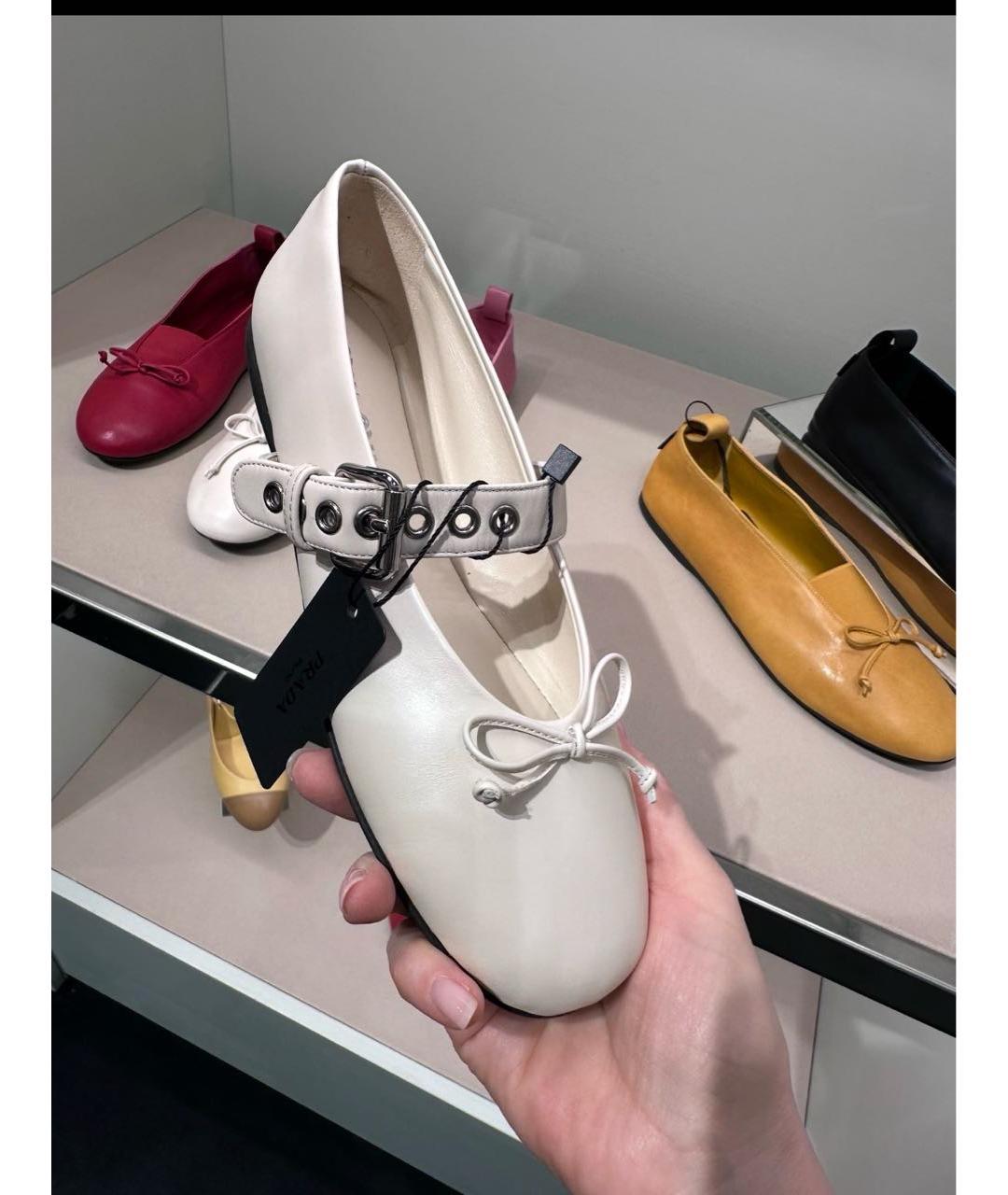 MIU MIU Бежевые кожаные балетки, фото 7