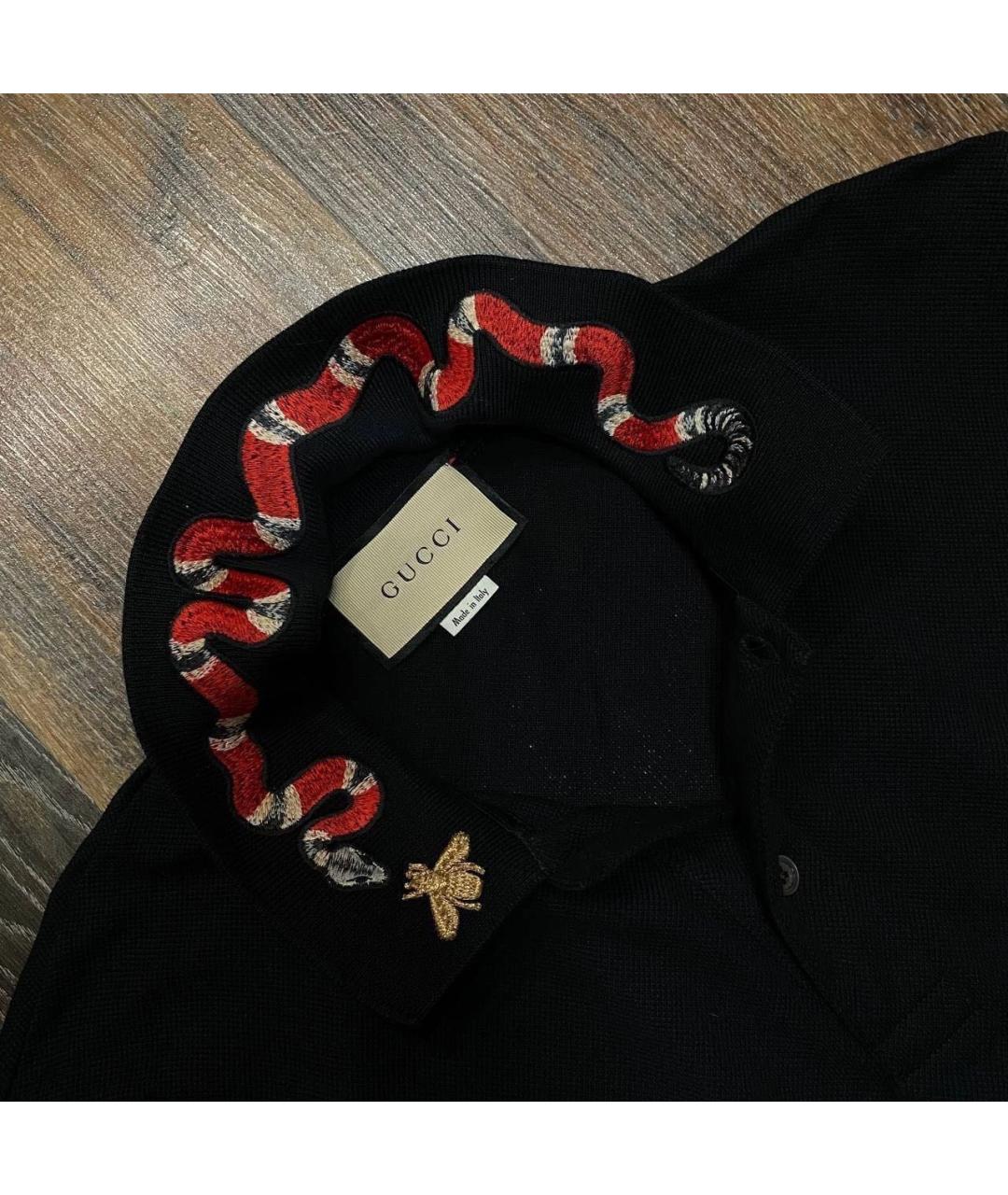 GUCCI Черное хлопко-эластановое поло с коротким рукавом, фото 4