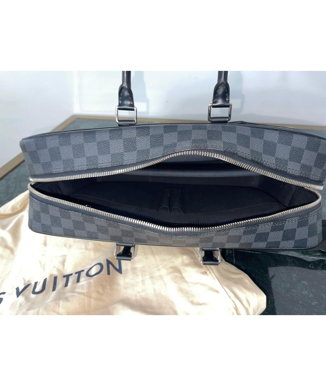 LOUIS VUITTON Черный кожаный портфель, фото 4