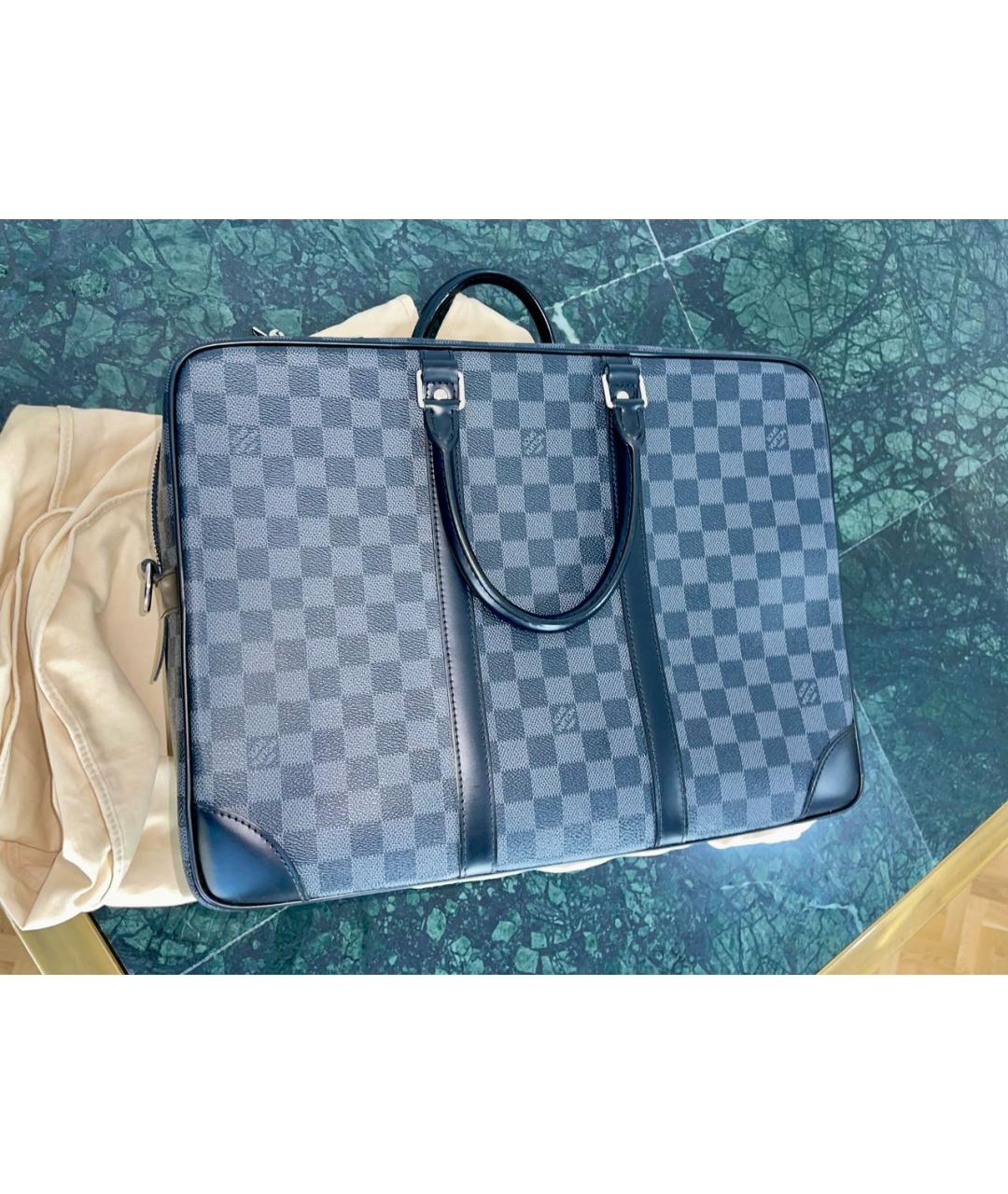 LOUIS VUITTON Черный кожаный портфель, фото 2