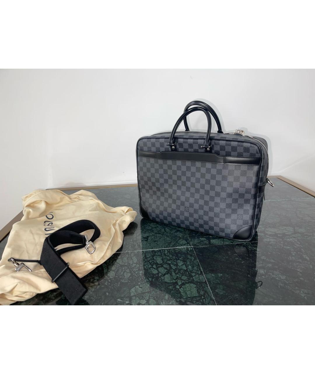 LOUIS VUITTON Черный кожаный портфель, фото 3