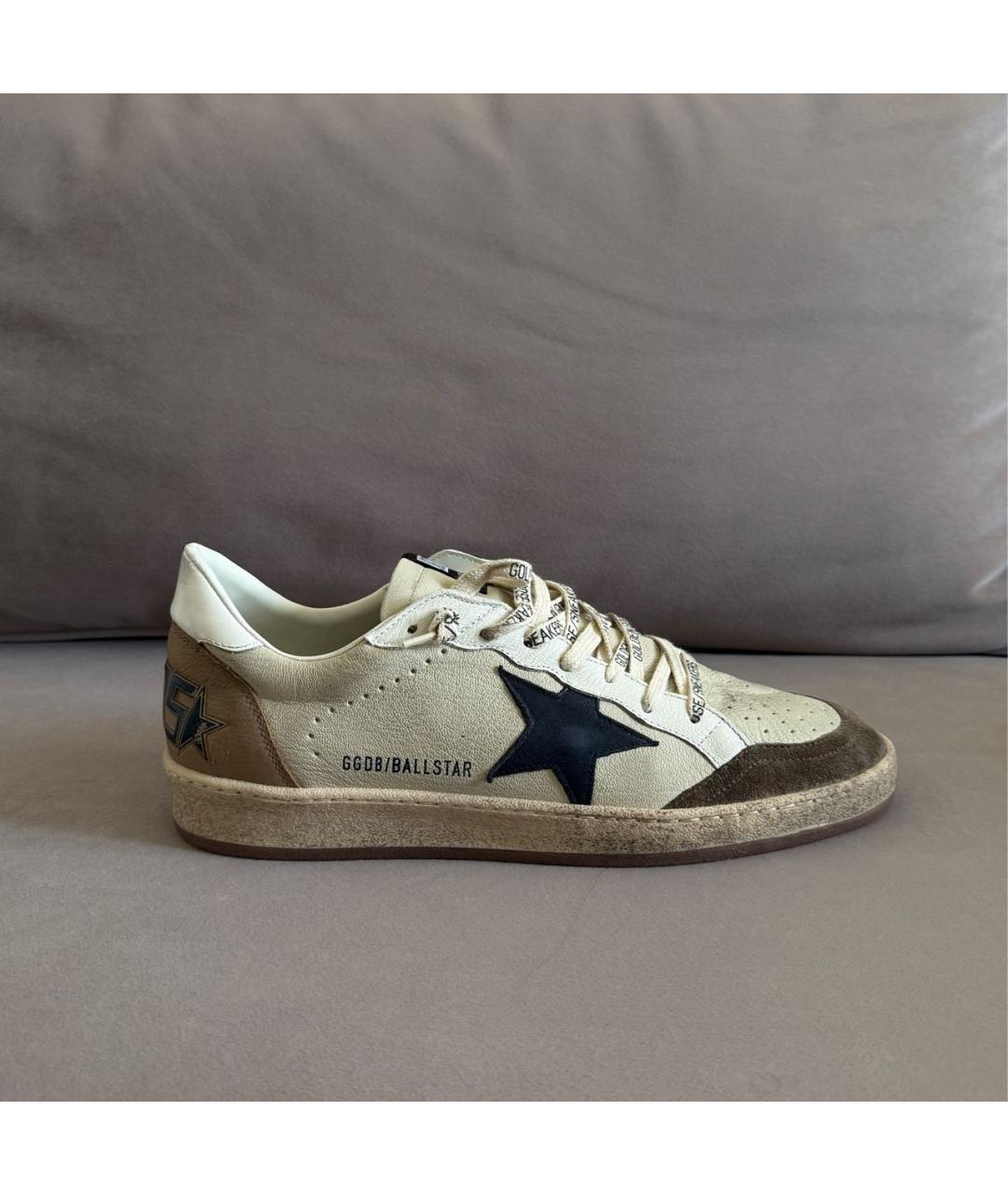 GOLDEN GOOSE Бежевые кожаные низкие кроссовки / кеды, фото 7