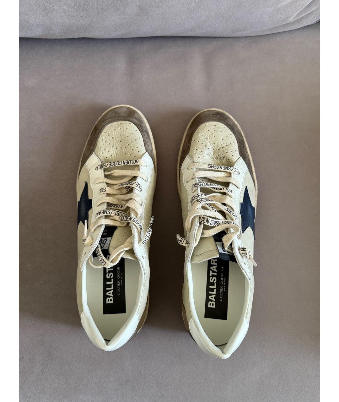 GOLDEN GOOSE Бежевые кожаные низкие кроссовки / кеды, фото 3