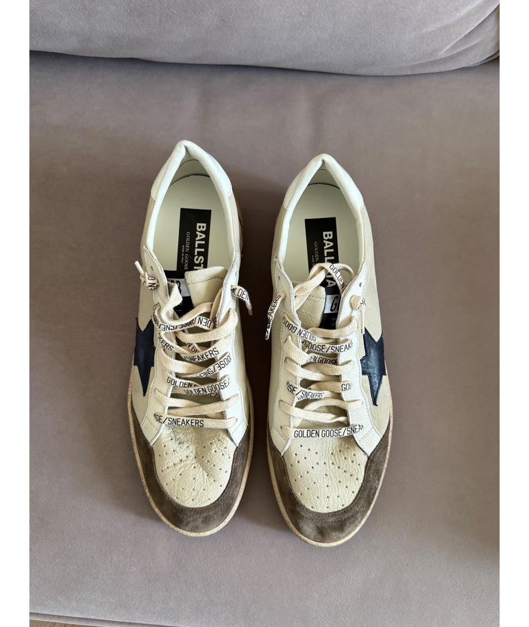 GOLDEN GOOSE Бежевые кожаные низкие кроссовки / кеды, фото 6