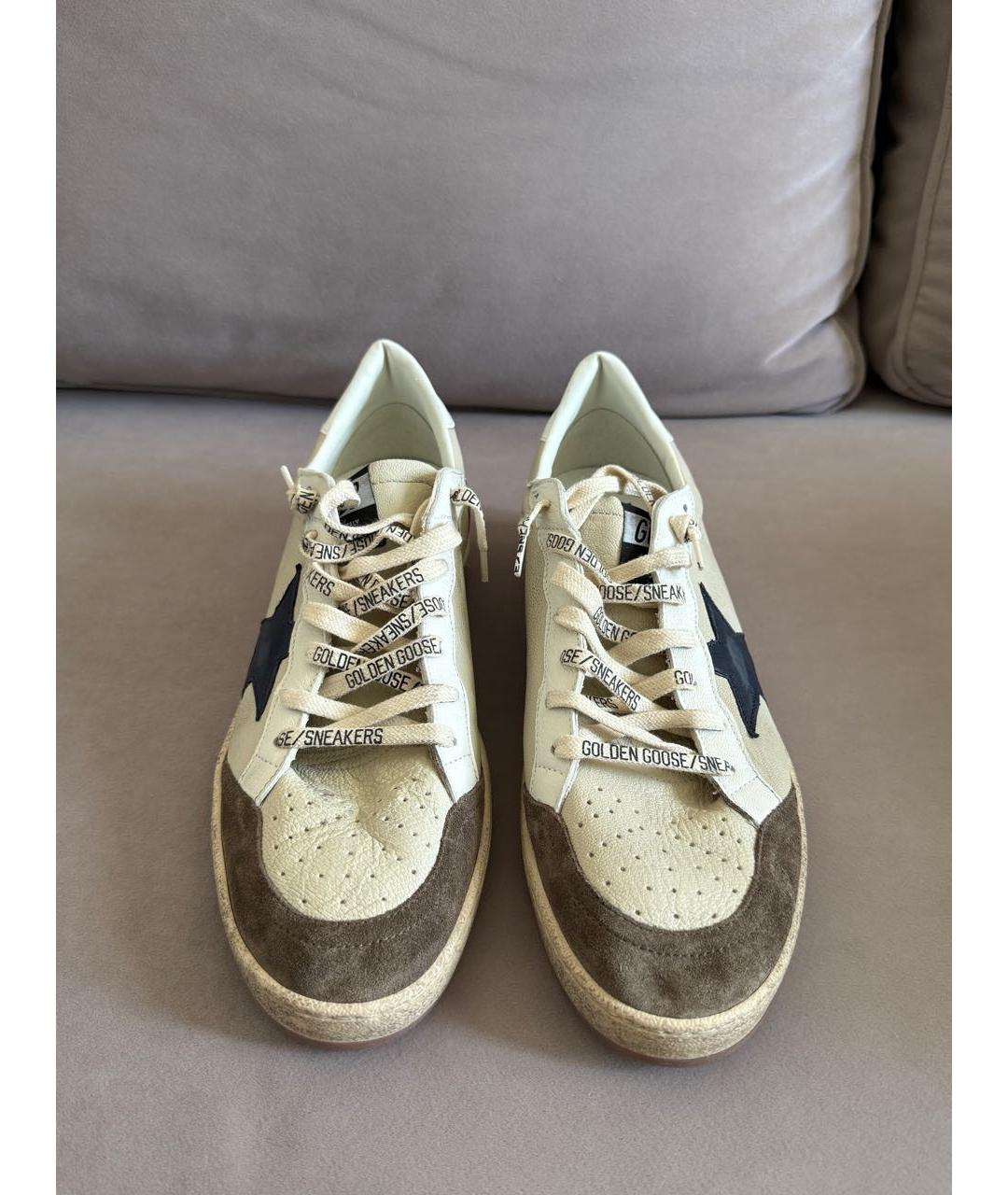 GOLDEN GOOSE Бежевые кожаные низкие кроссовки / кеды, фото 2