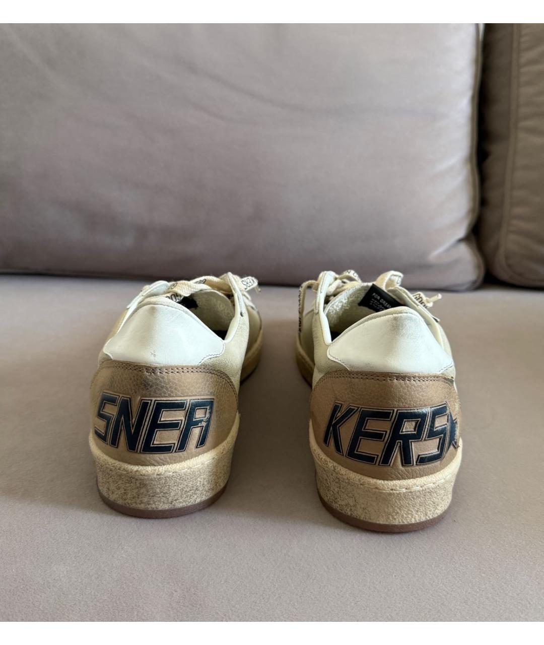 GOLDEN GOOSE Бежевые кожаные низкие кроссовки / кеды, фото 4