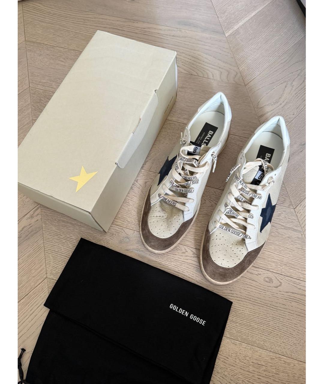 GOLDEN GOOSE Бежевые кожаные низкие кроссовки / кеды, фото 5