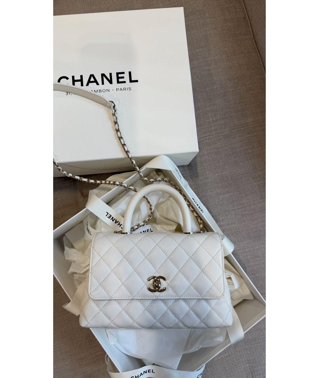 CHANEL Белая кожаная сумка с короткими ручками, фото 7