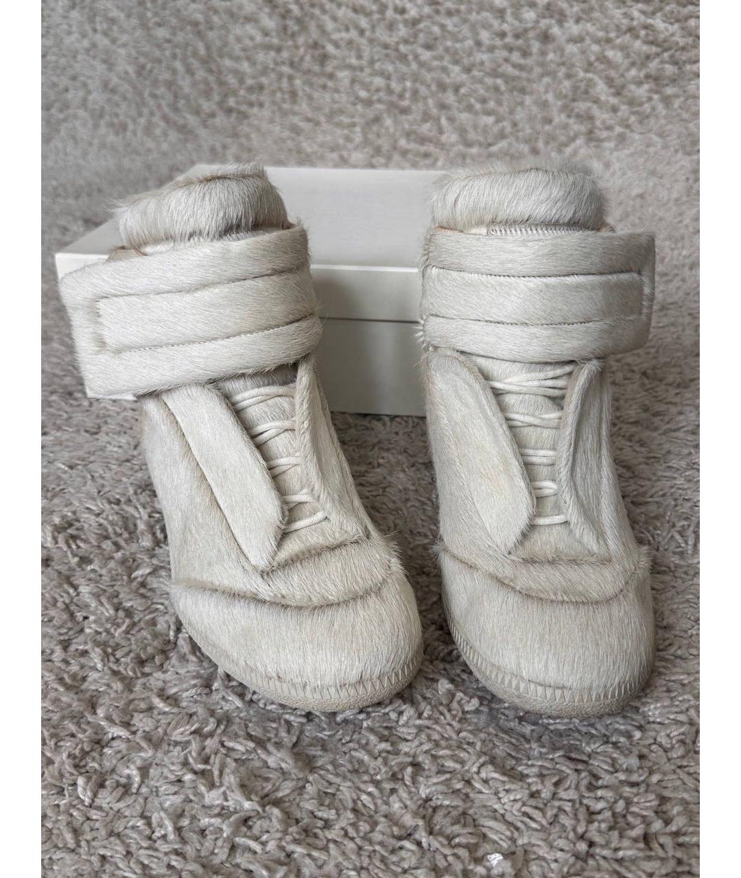 MAISON MARGIELA Бежевые кожаные высокие кроссовки / кеды, фото 2