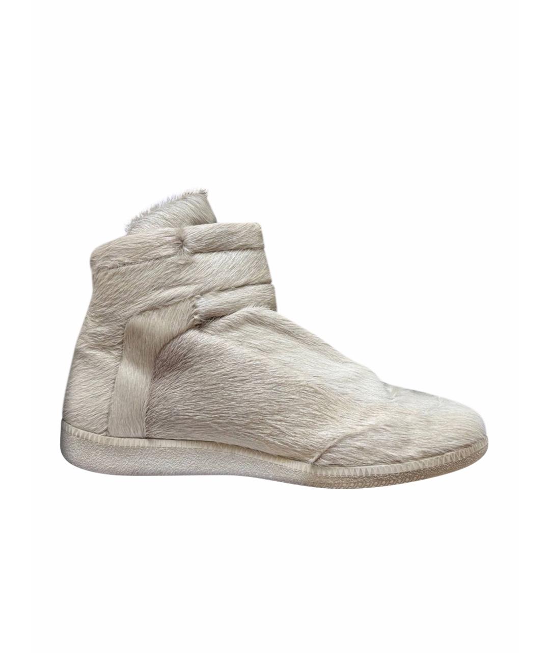 MAISON MARGIELA Бежевые кожаные высокие кроссовки / кеды, фото 1
