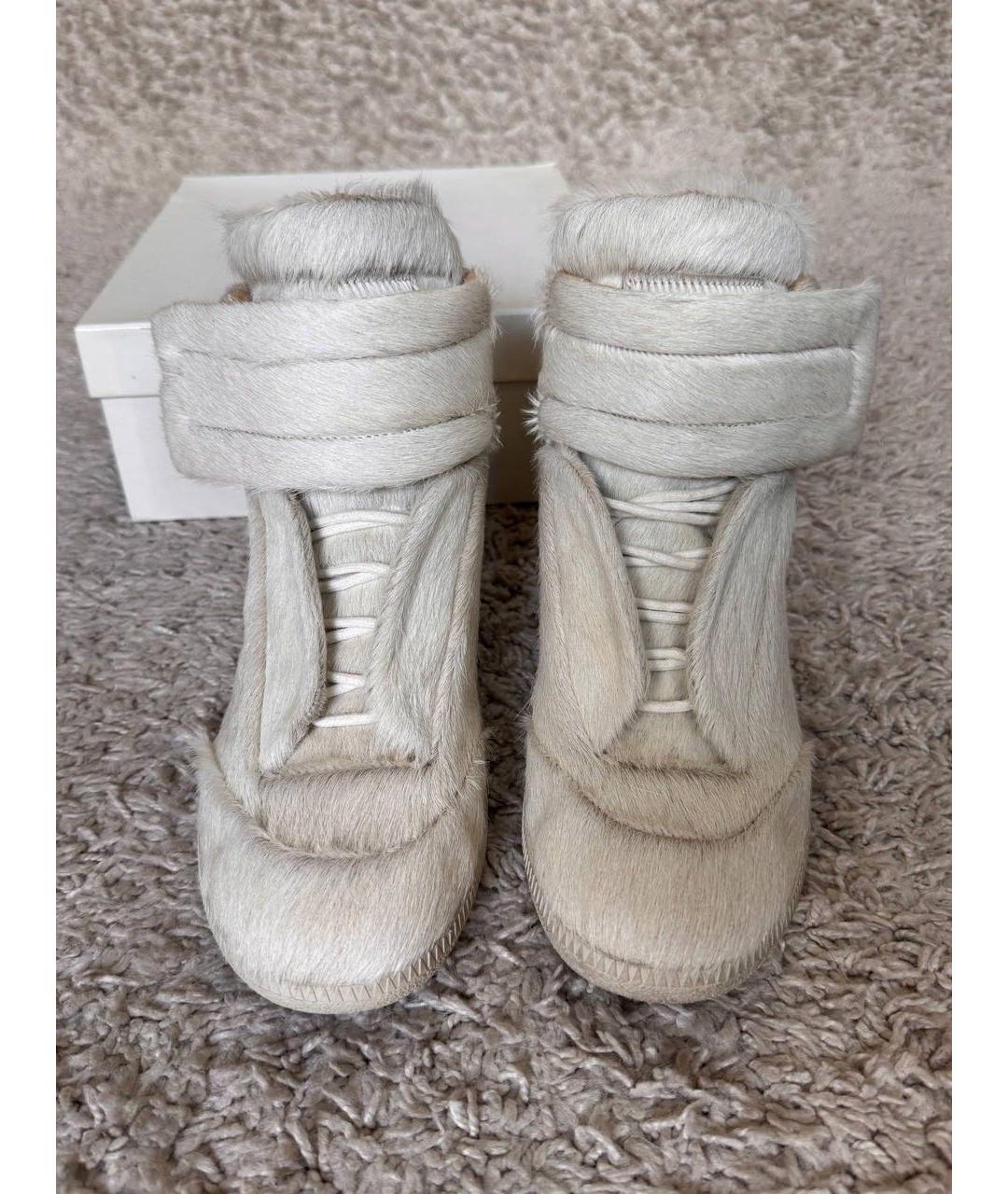 MAISON MARGIELA Бежевые кожаные высокие кроссовки / кеды, фото 3