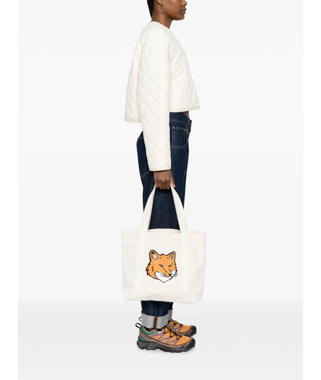 MAISON KITSUNE Белая тканевая сумка тоут, фото 2