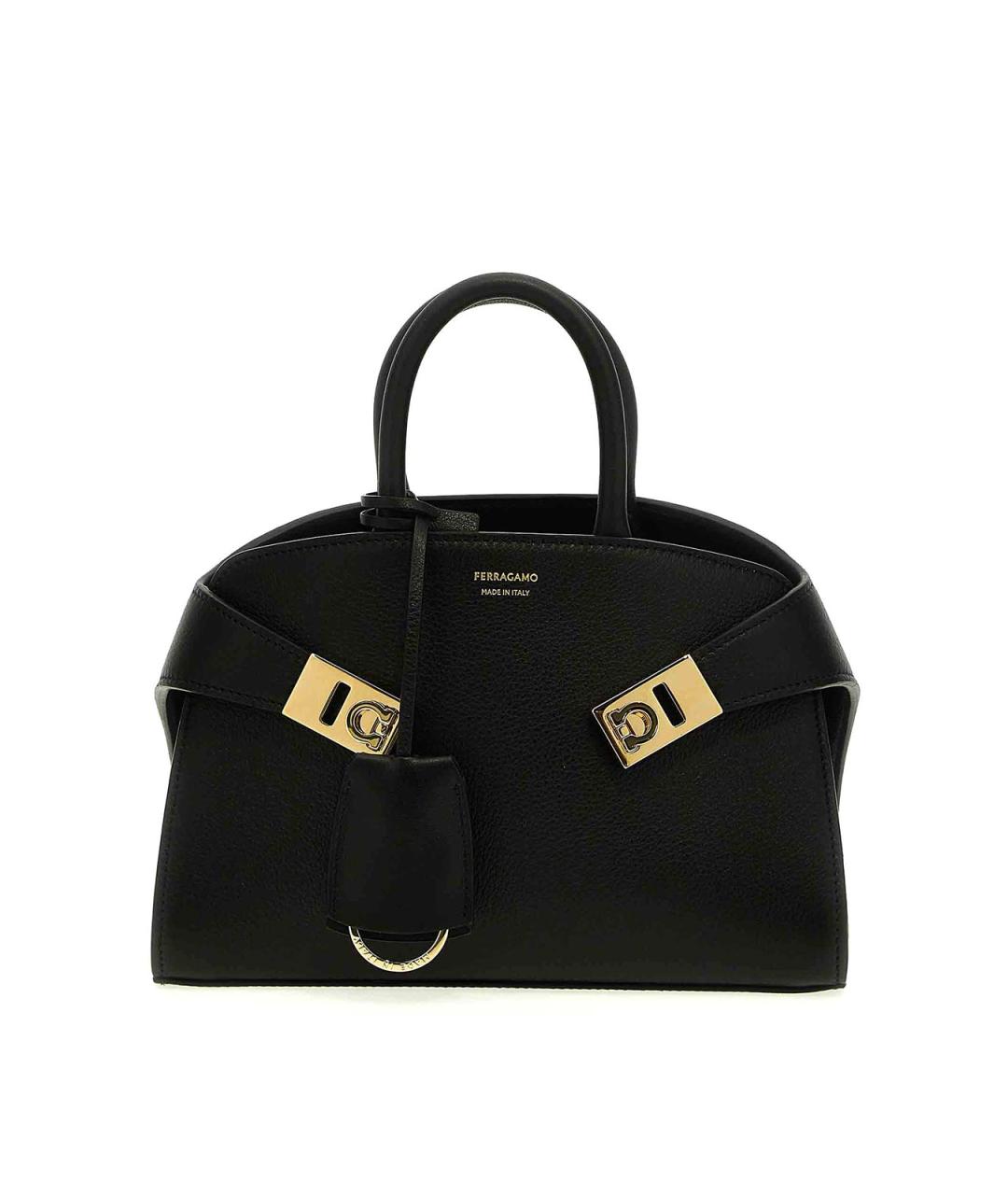 FERRAGAMO Черная кожаная сумка тоут, фото 1