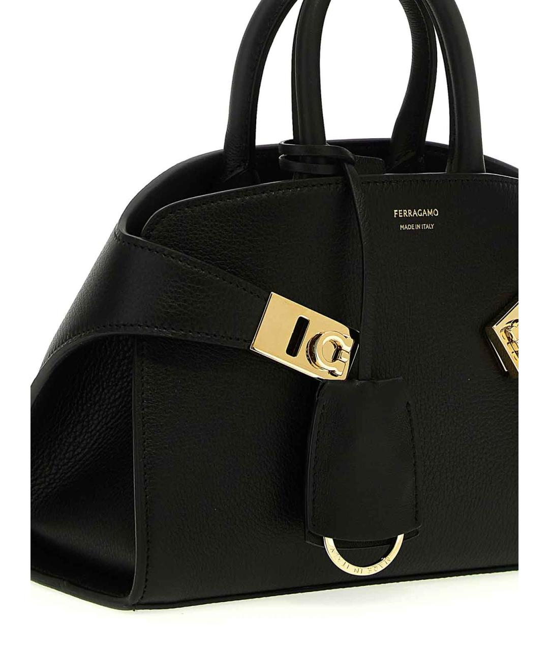 FERRAGAMO Черная кожаная сумка тоут, фото 3