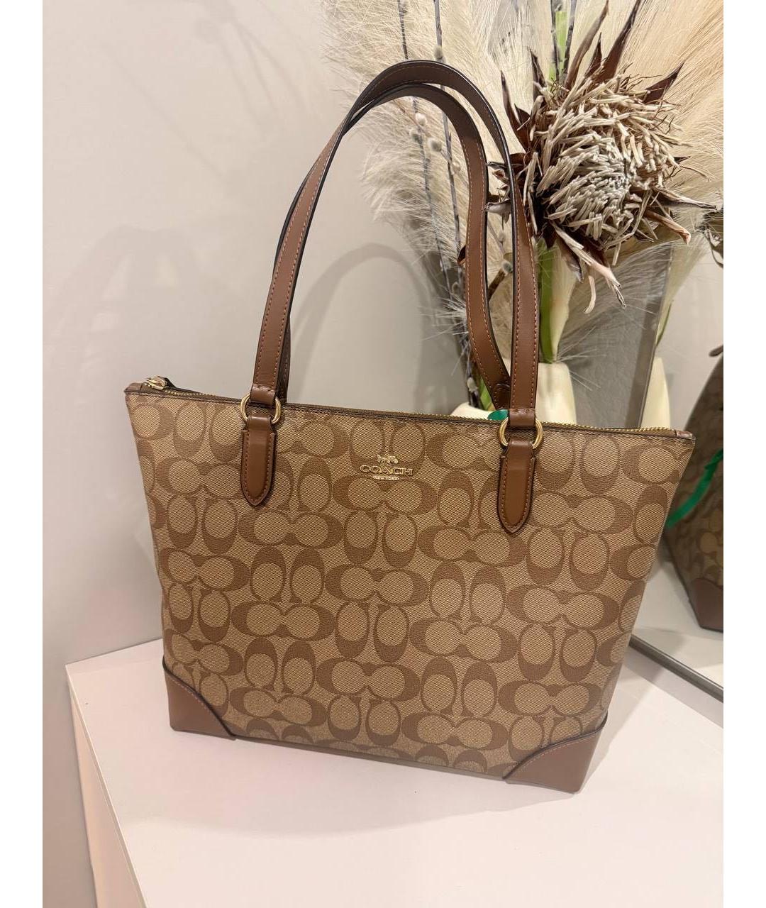 COACH Коричневая кожаная сумка тоут, фото 4