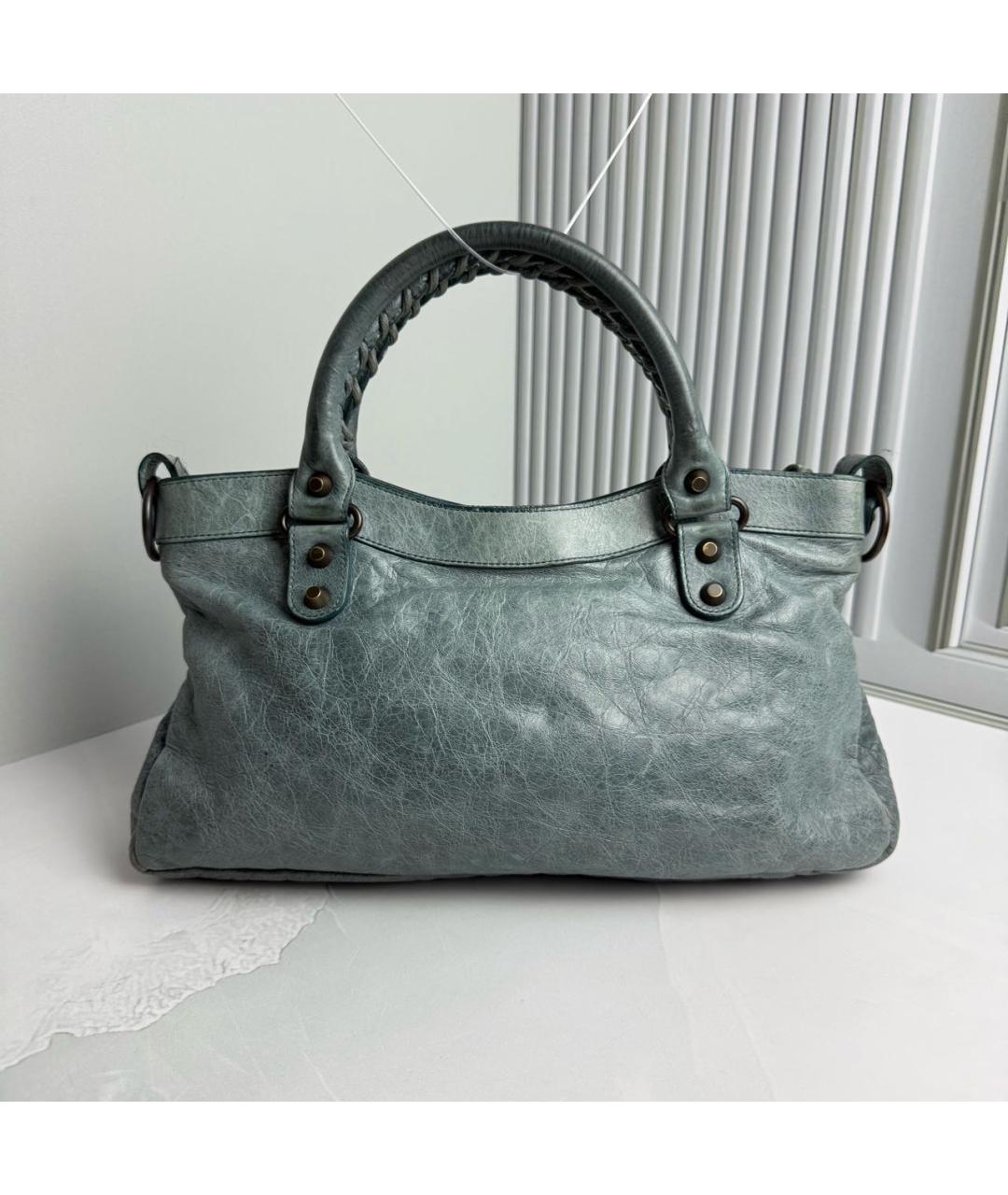 BALENCIAGA Голубая кожаная сумка с короткими ручками, фото 2