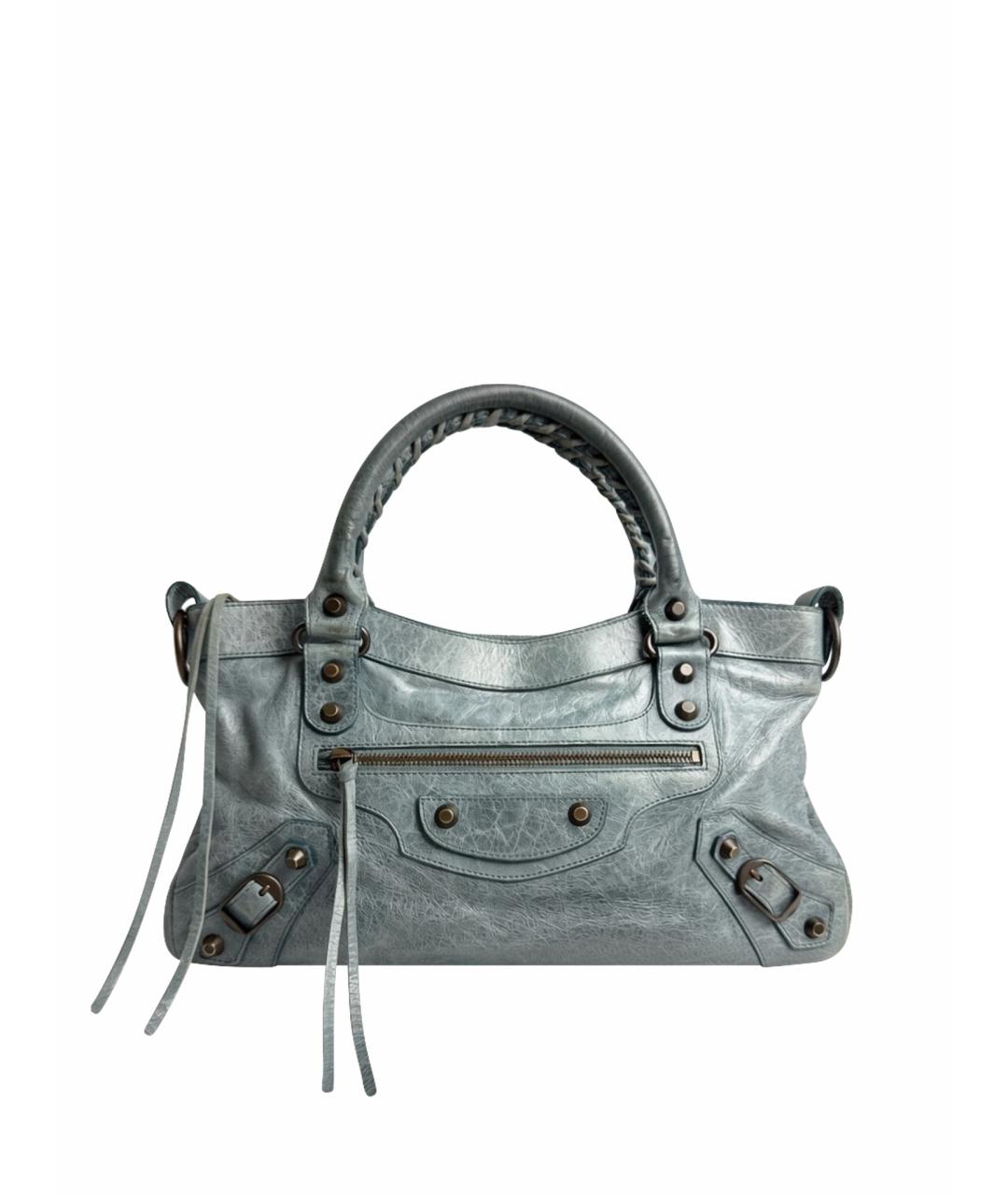 BALENCIAGA Голубая кожаная сумка с короткими ручками, фото 1