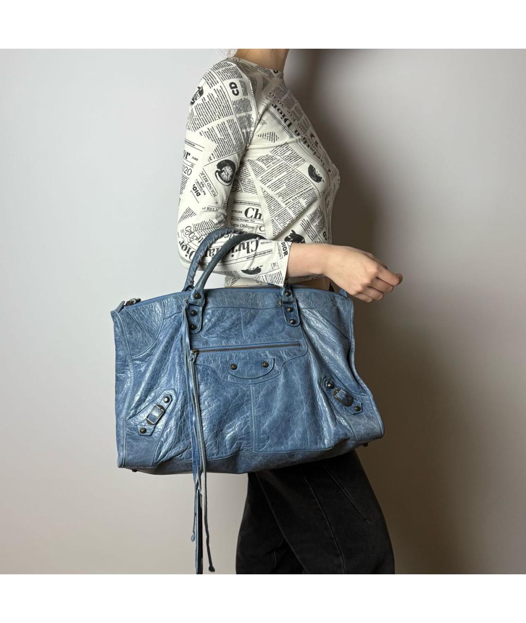 BALENCIAGA Синяя кожаная сумка с короткими ручками, фото 8
