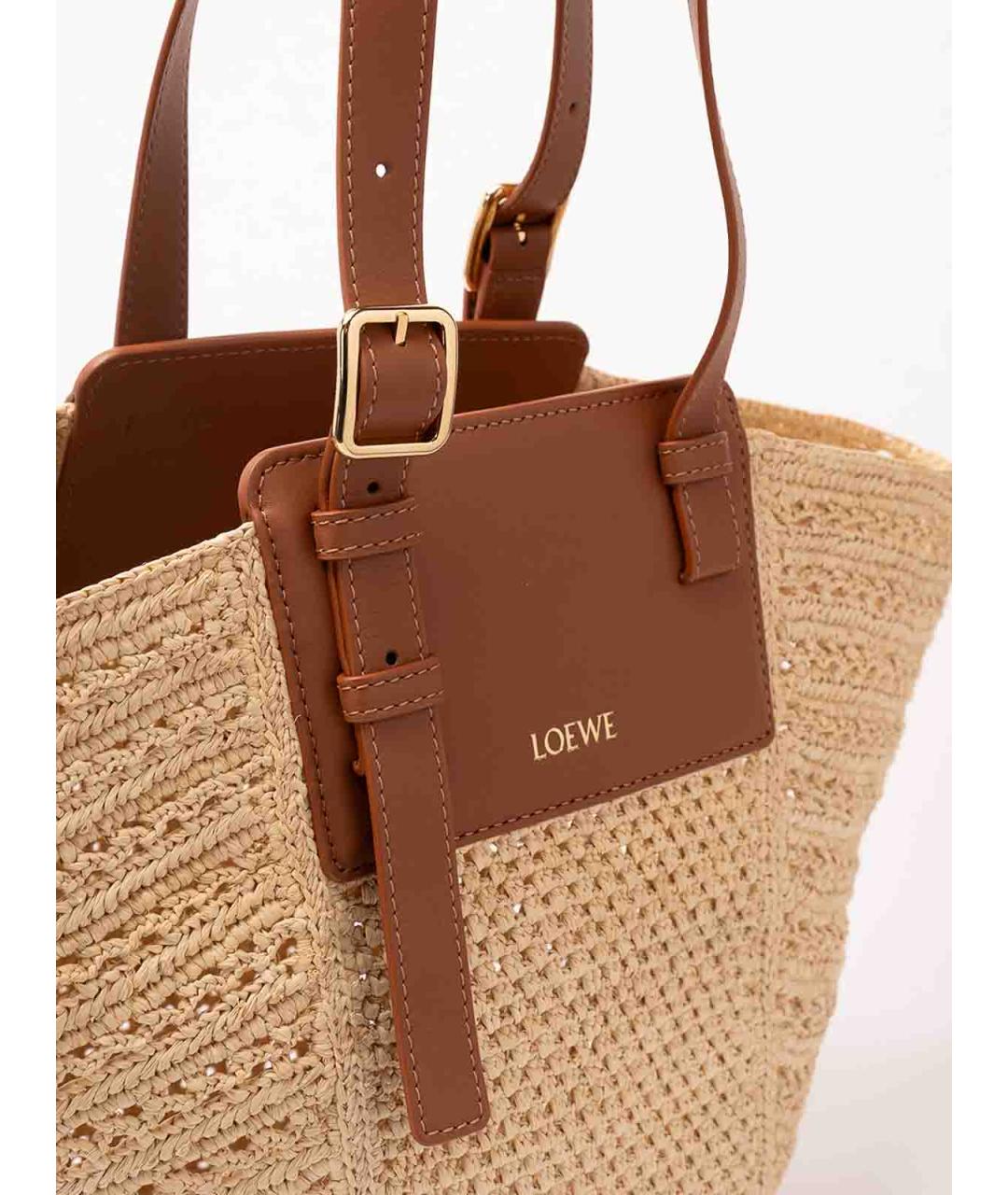 LOEWE Бежевая рафиевая сумка тоут, фото 4