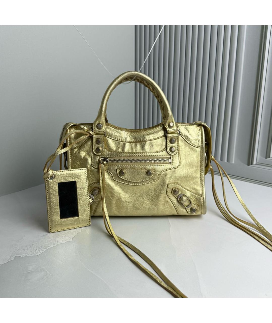 BALENCIAGA Золотая кожаная сумка с короткими ручками, фото 9