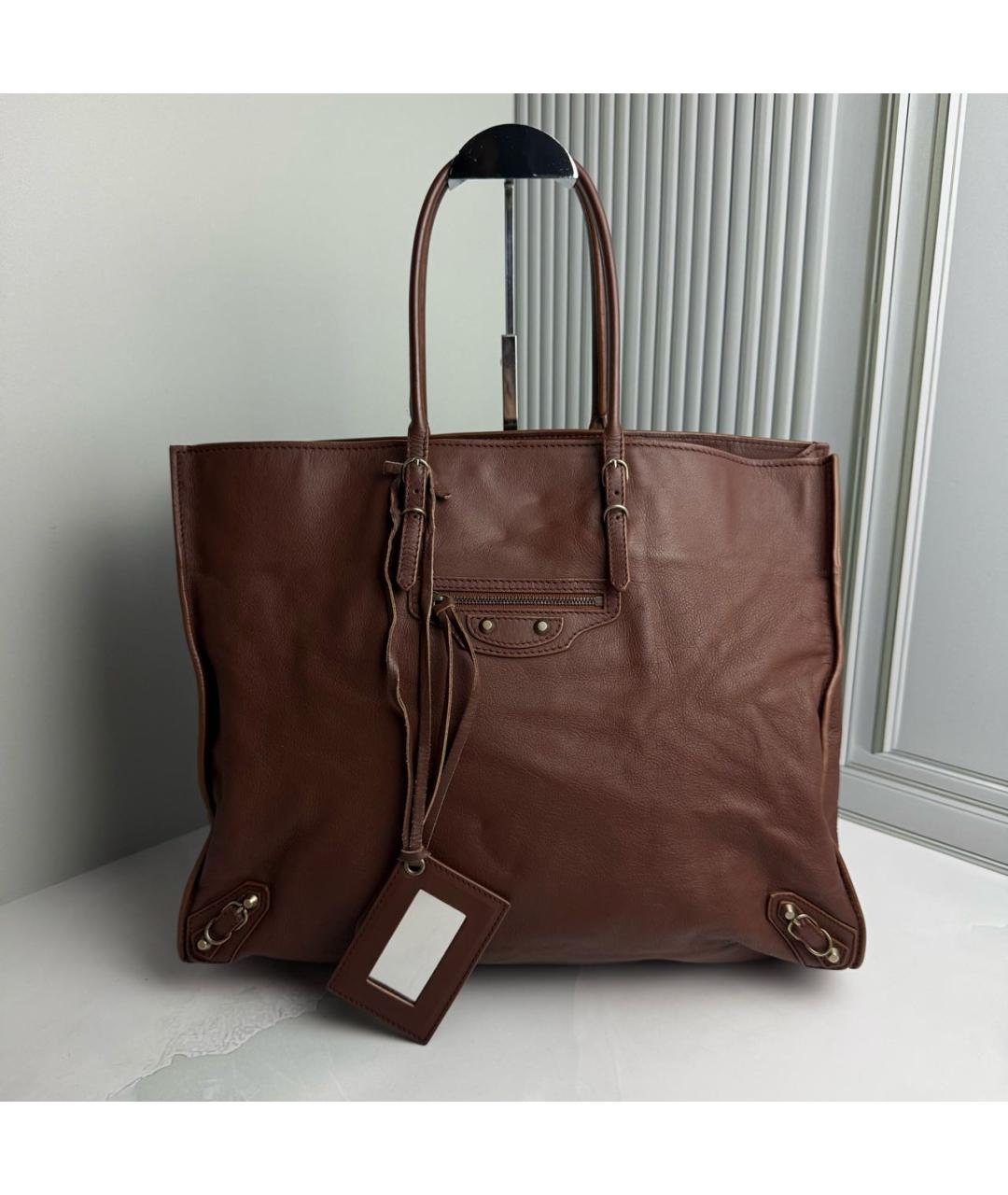 BALENCIAGA Коричневая кожаная сумка тоут, фото 9