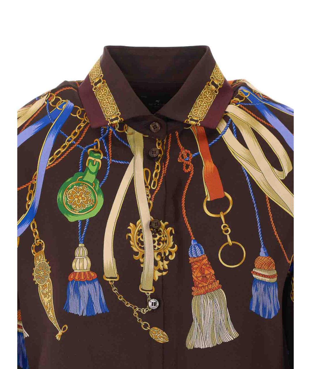 ETRO Коричневая шелковая рубашка, фото 4