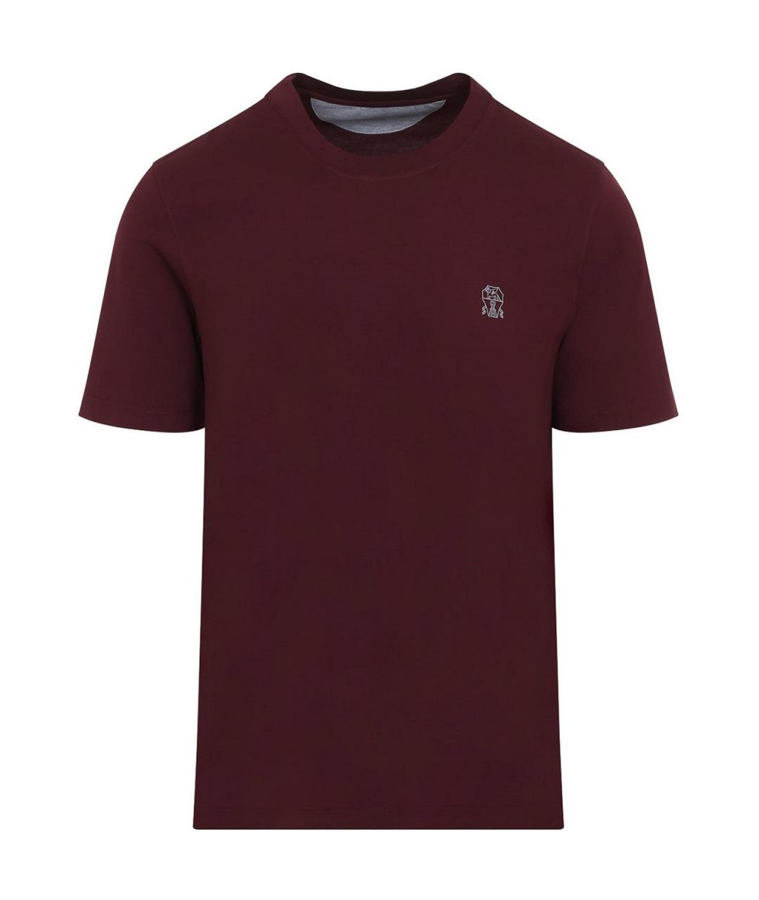 BRUNELLO CUCINELLI Бордовая хлопковая футболка, фото 1