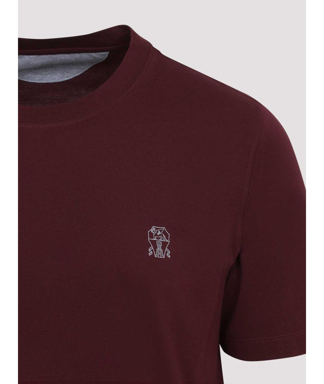 BRUNELLO CUCINELLI Бордовая хлопковая футболка, фото 3
