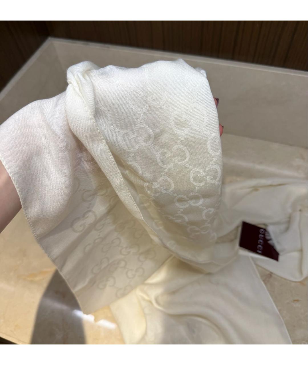 GUCCI Белый шерстяной шарф, фото 3