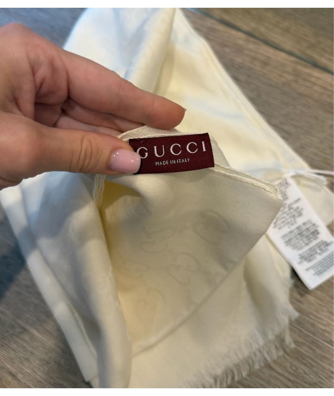 GUCCI Белый шерстяной шарф, фото 6