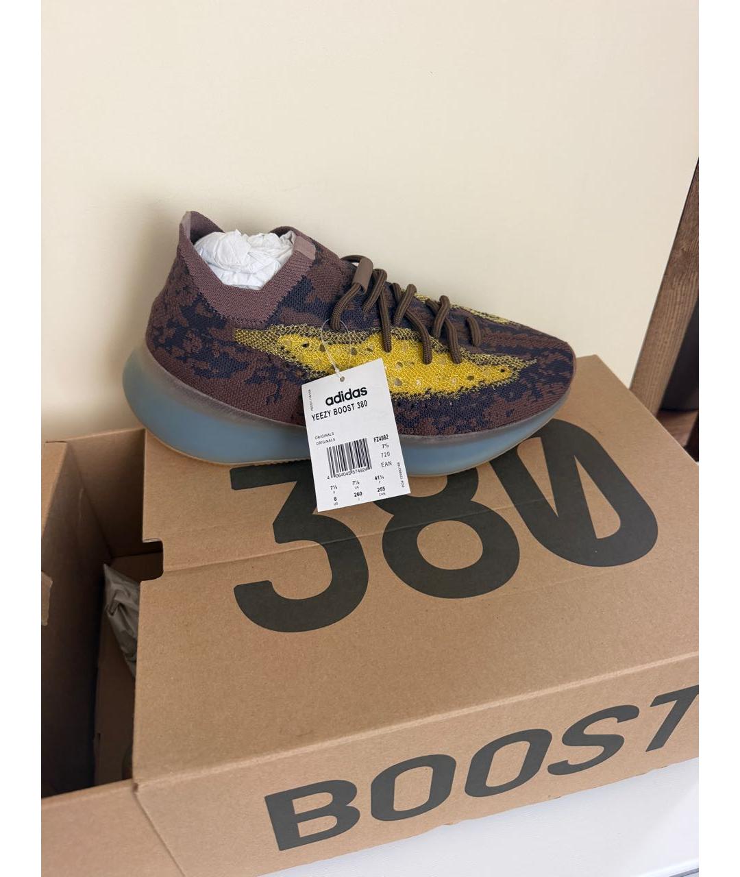 ADIDAS YEEZY Коричневые текстильные низкие кроссовки / кеды, фото 5