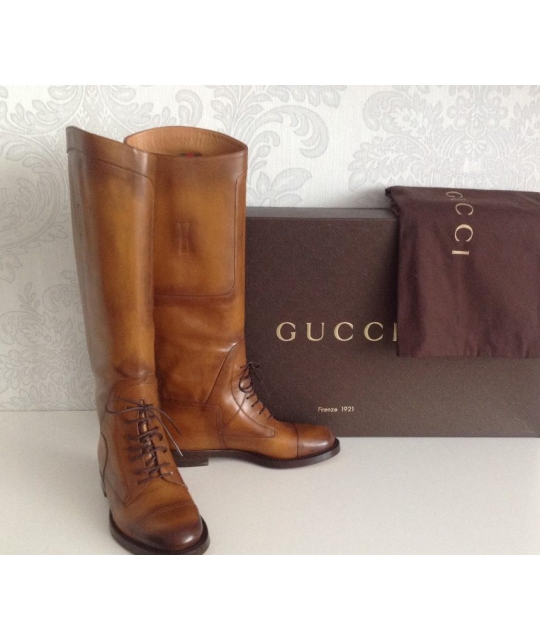 GUCCI Коричневые кожаные сапоги, фото 2