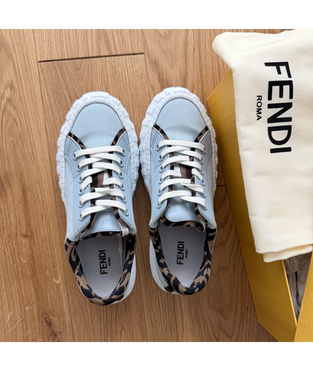FENDI Голубые текстильные кеды, фото 3