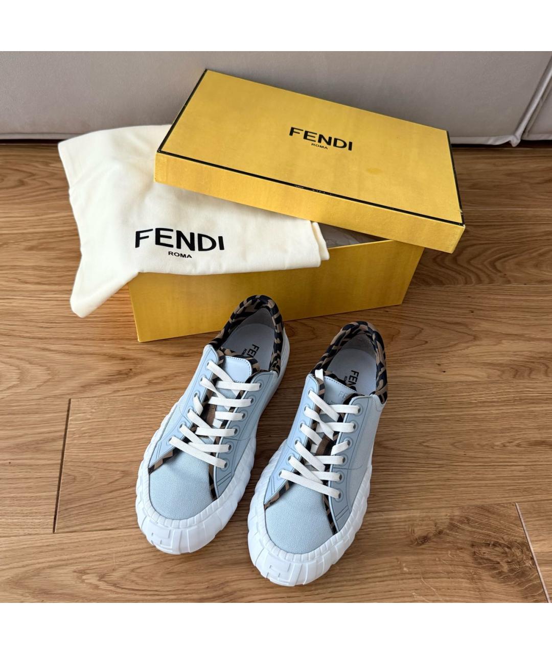 FENDI Голубые текстильные кеды, фото 2