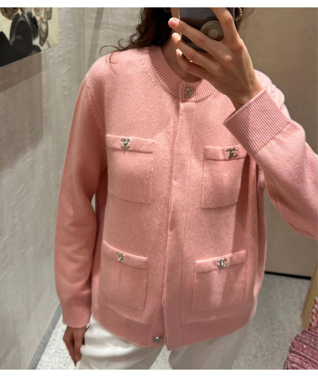 CHANEL Розовый шерстяной кардиган, фото 4