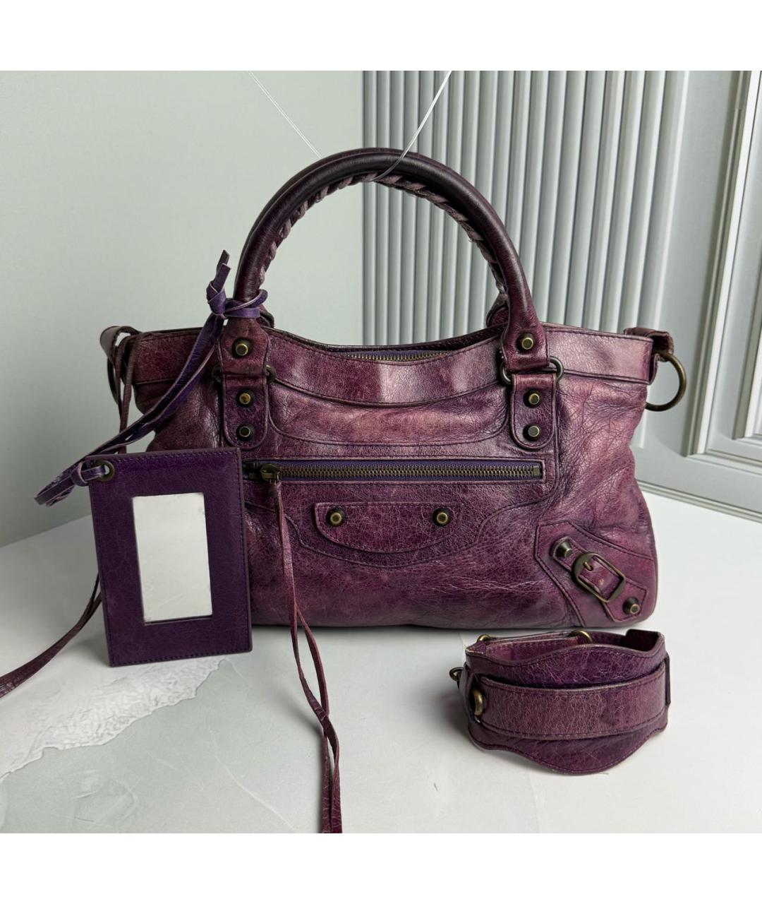 BALENCIAGA Фиолетовая кожаная сумка с короткими ручками, фото 9
