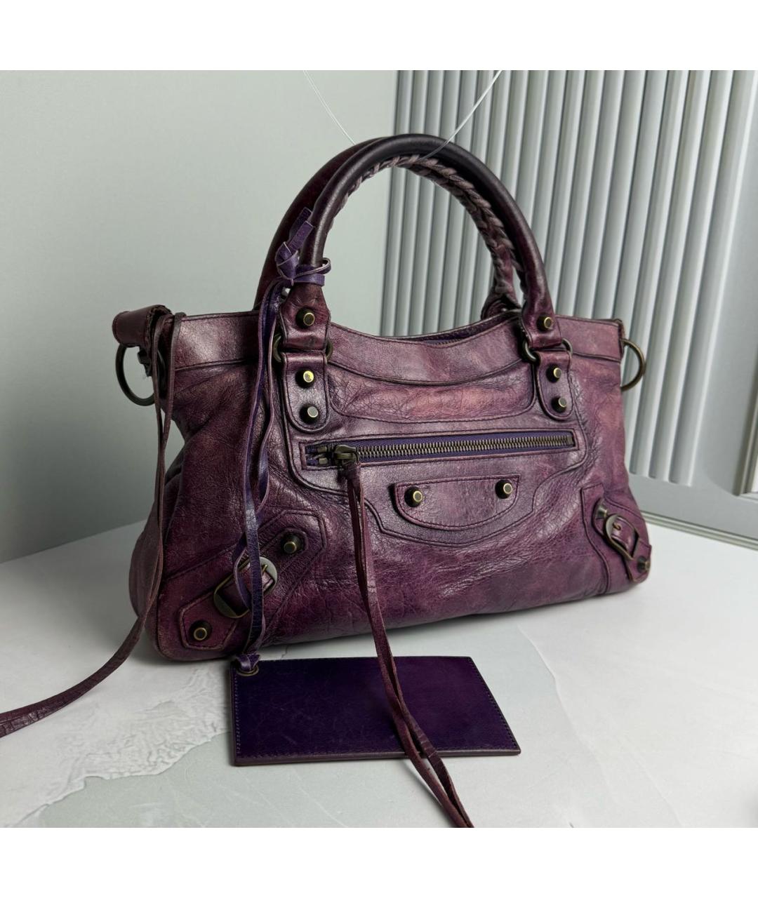BALENCIAGA Фиолетовая кожаная сумка с короткими ручками, фото 2