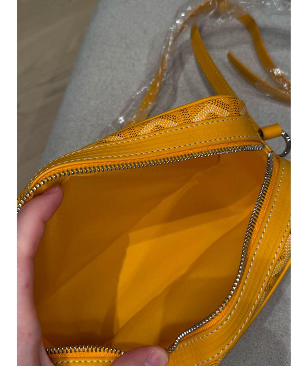 GOYARD Горчичная сумка через плечо из канвы, фото 4