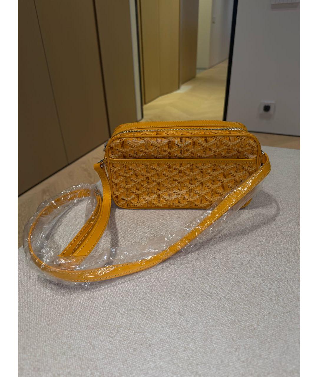 GOYARD Горчичная сумка через плечо из канвы, фото 6