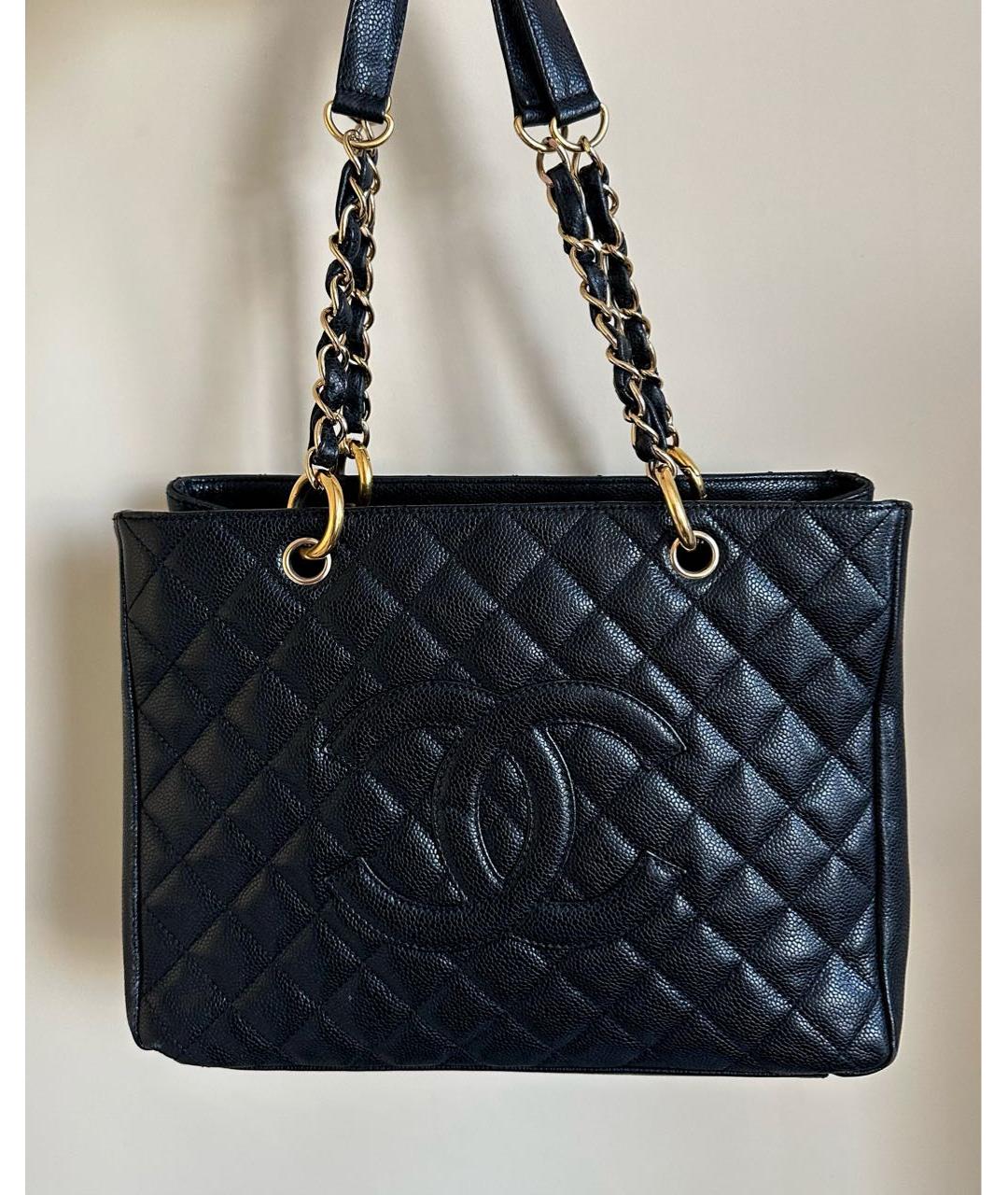 CHANEL Черная кожаная сумка тоут, фото 9