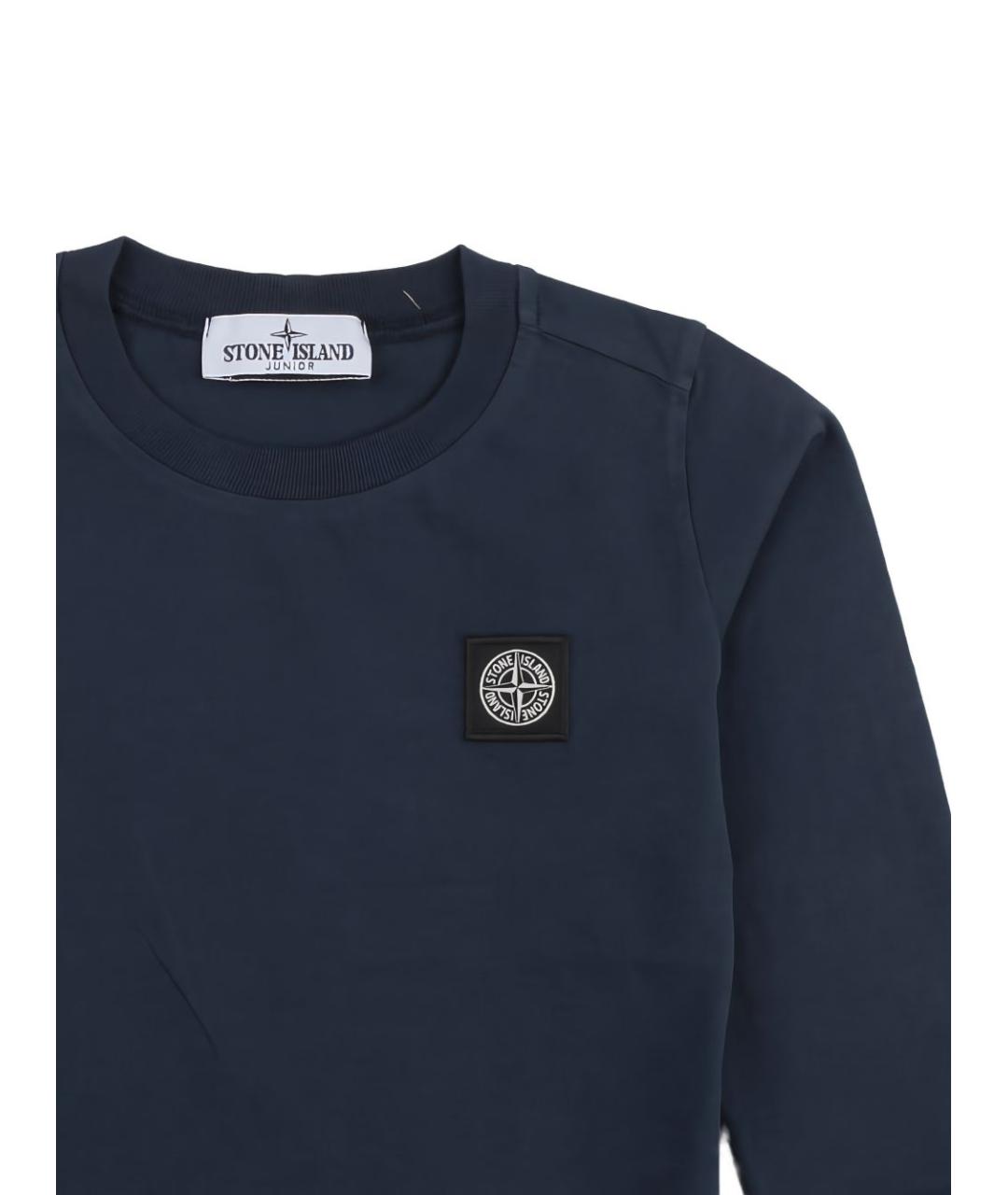 STONE ISLAND Темно-синяя хлопковая детская футболка, фото 3