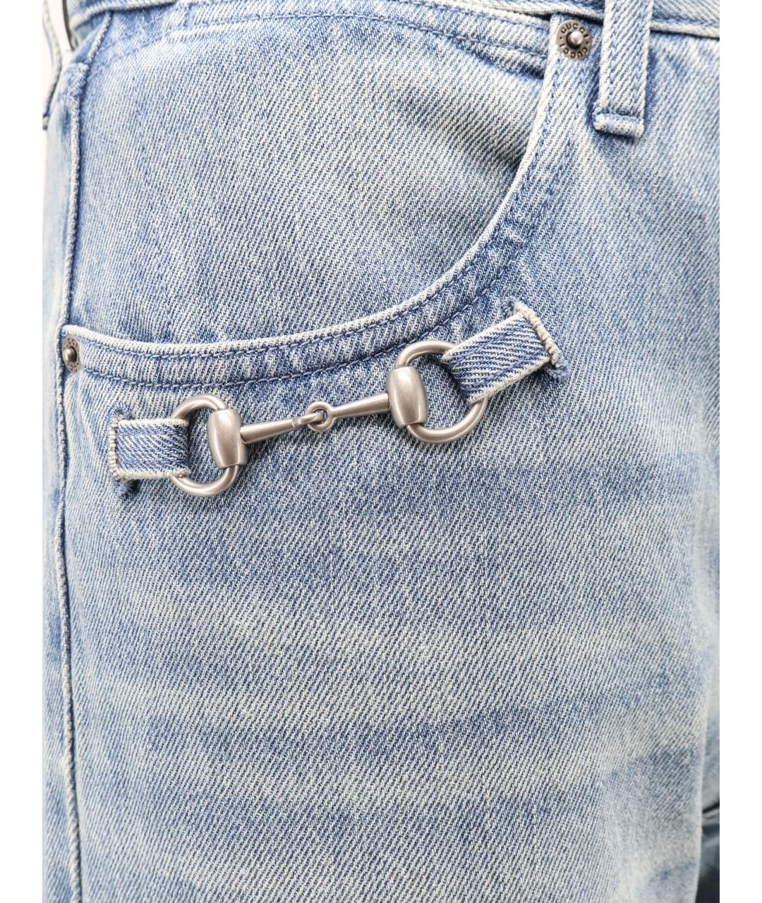 GUCCI Голубые хлопковые прямые джинсы, фото 3