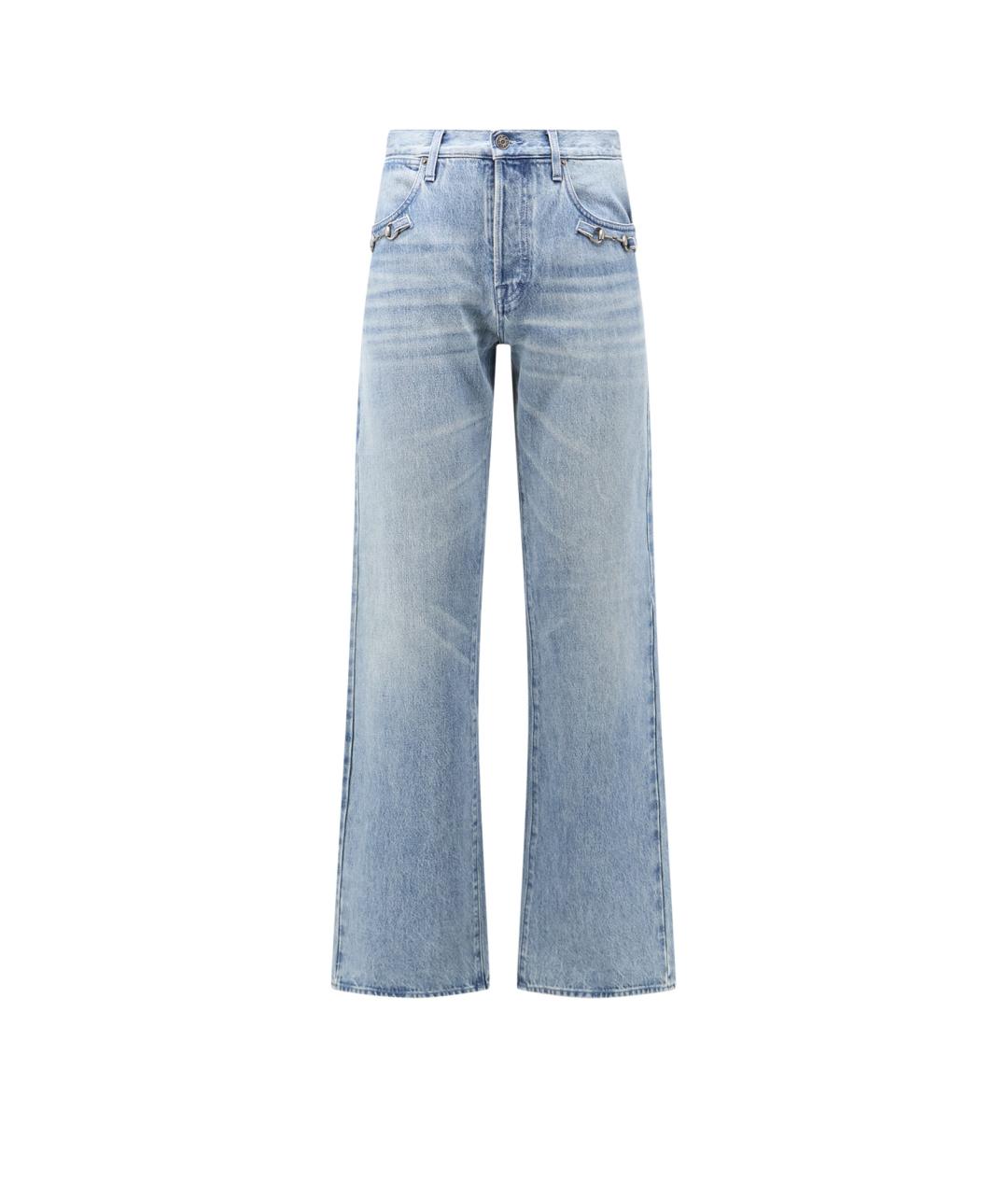 GUCCI Голубые хлопковые прямые джинсы, фото 4