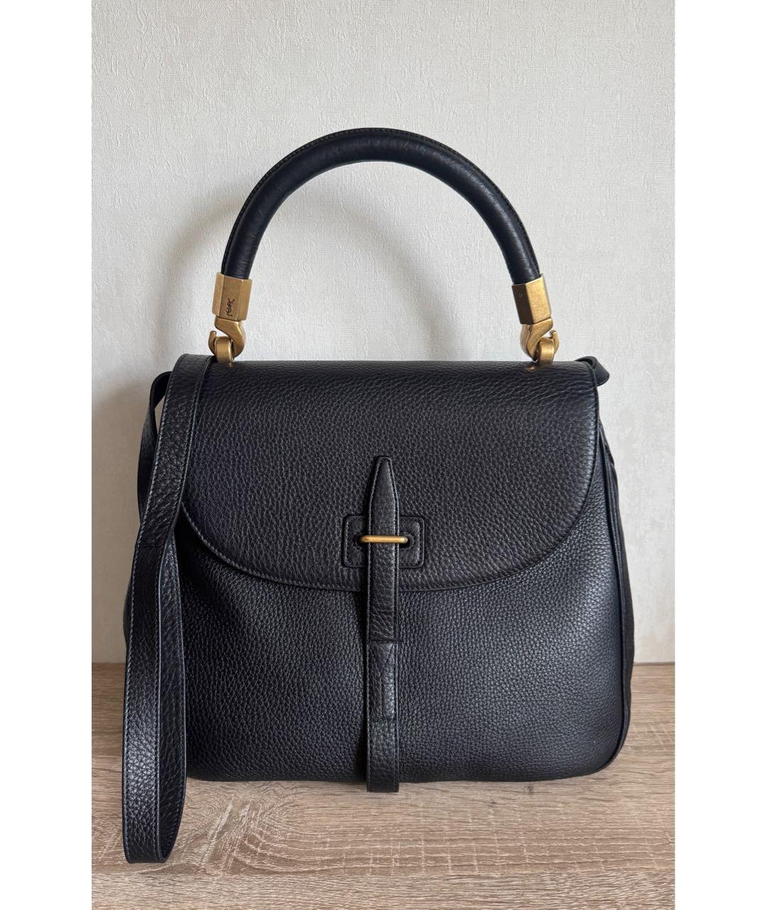 SAINT LAURENT Черная кожаная сумка с короткими ручками, фото 9
