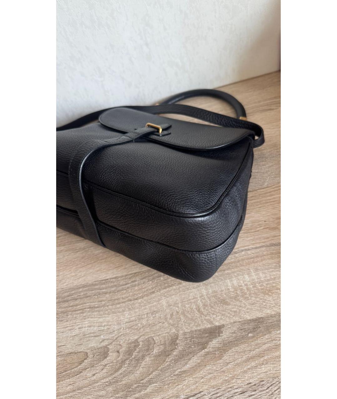 SAINT LAURENT Черная кожаная сумка с короткими ручками, фото 3